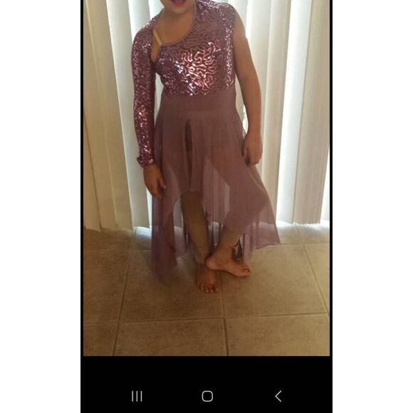 Girls Balera Dance Costume Long Purple Mauve Sequin Dress‎ Child Large - Picture 8 of 10